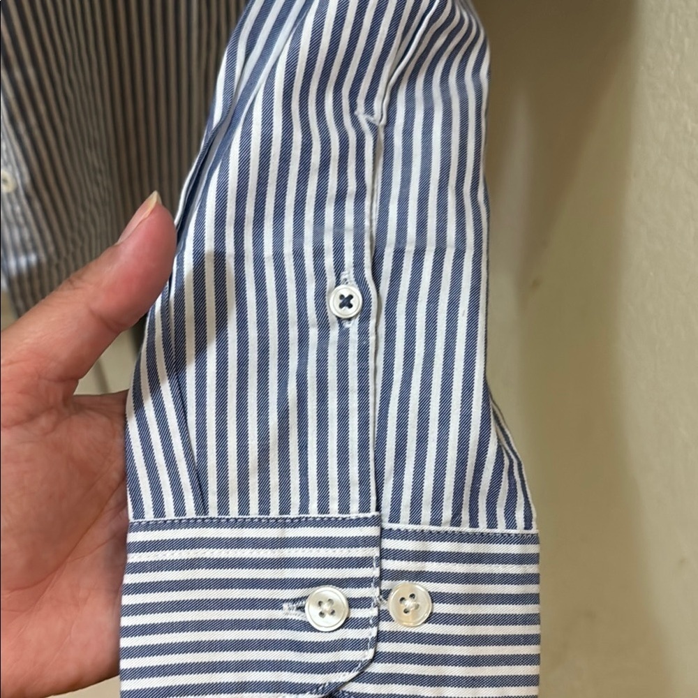Cargo Crew Women  Will Collarless Blue & White Striped Button Down Shirt Size 12 - Picture 6 of 12
